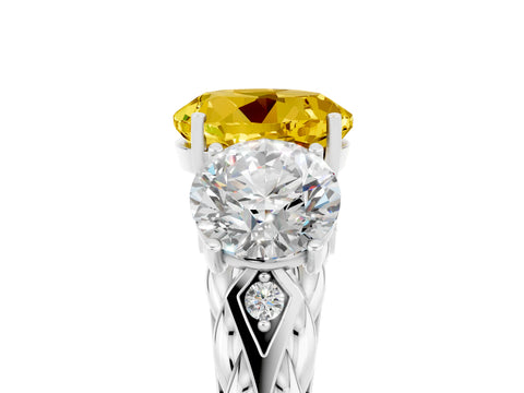 White gold Three-Stone Round Cut Yellow Sapphire Braided Band Ring with Four-Prong Setting_41