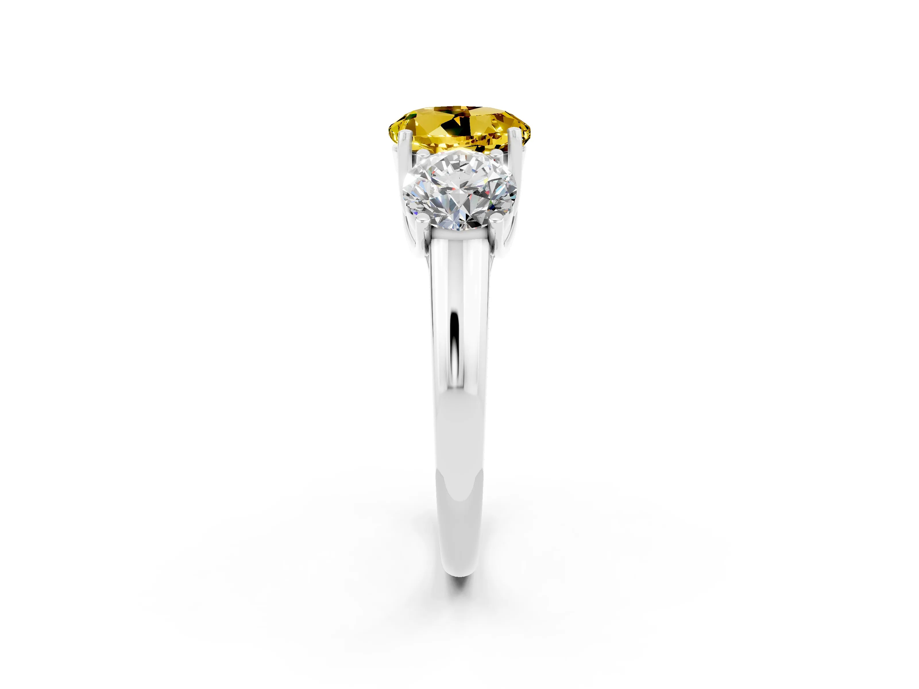 White gold Three-Stone Round Cut Yellow Sapphire Engagement Ring with Prong Setting_2