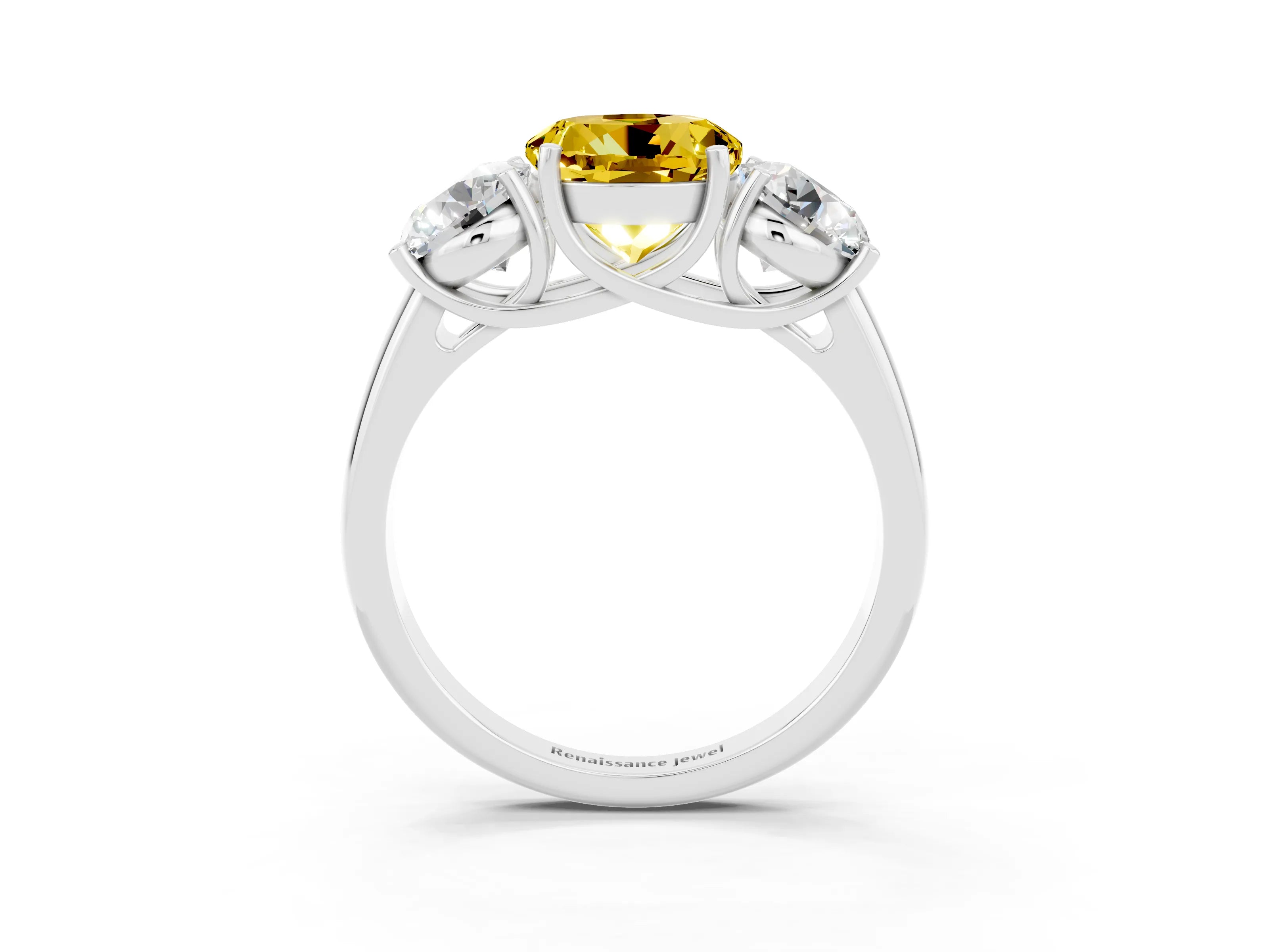 White gold Three-Stone Round Cut Yellow Sapphire Engagement Ring with Prong Setting_3