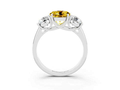 White gold Three-Stone Round Cut Yellow Sapphire Engagement Ring with Prong Setting_3