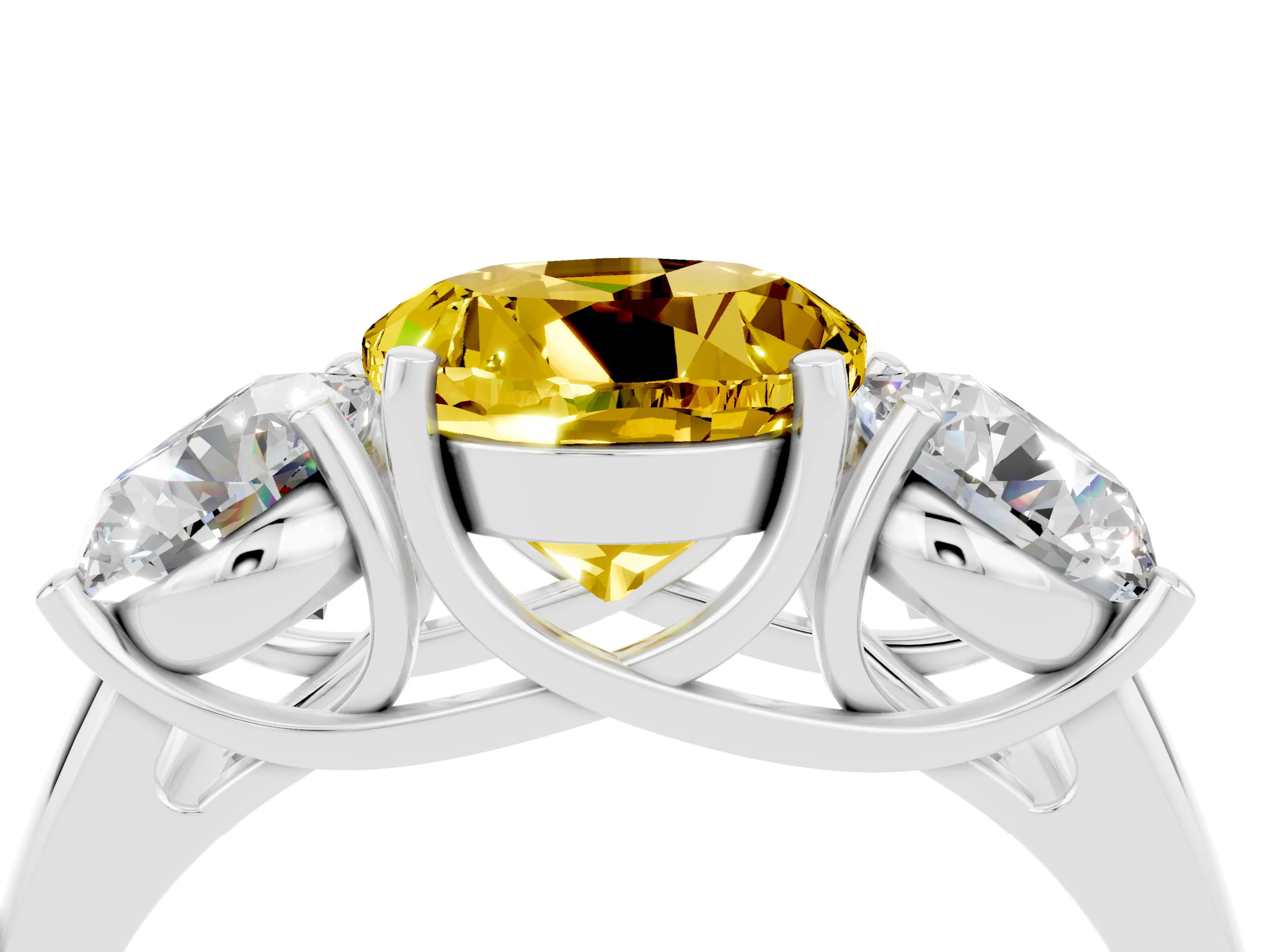 White gold Three-Stone Round Cut Yellow Sapphire Engagement Ring with Prong Setting_4