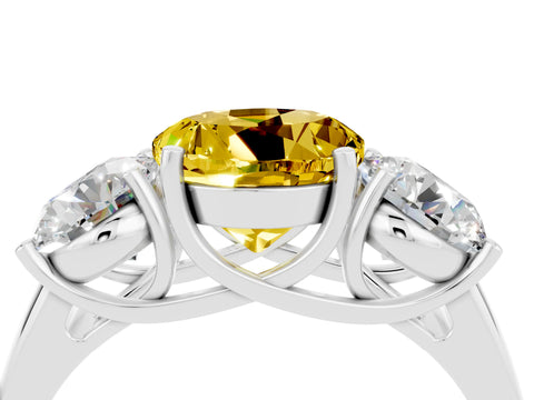 White gold Three-Stone Round Cut Yellow Sapphire Engagement Ring with Prong Setting_4