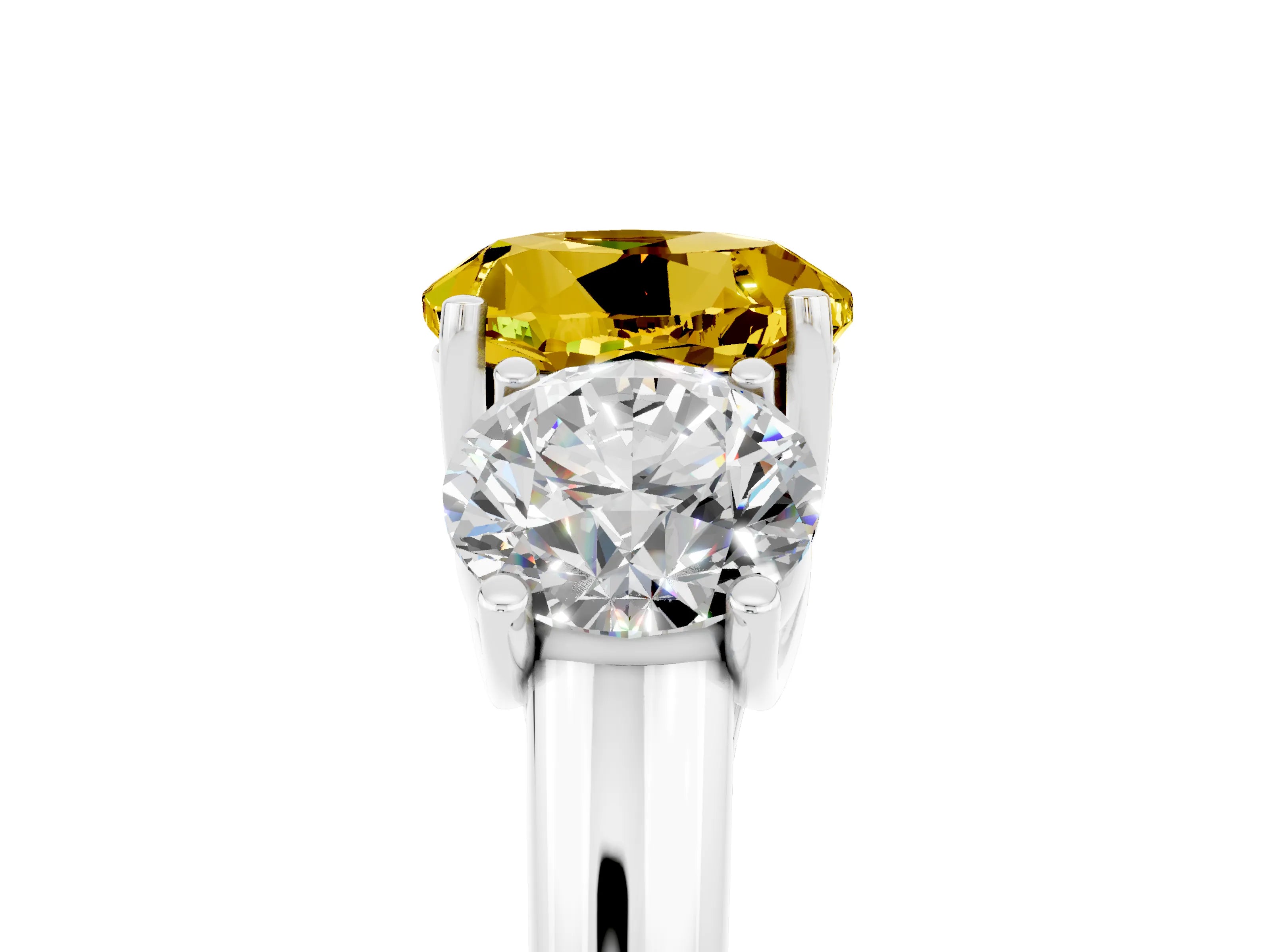 White gold Three-Stone Round Cut Yellow Sapphire Engagement Ring with Prong Setting_5