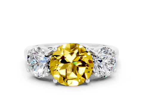 White gold Three-Stone Round Cut Yellow Sapphire Engagement Ring with Prong Setting