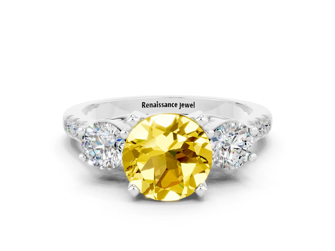 White gold Three-Stone Round Cut Yellow Sapphire Pavé Band with Four-Prong Setting_24