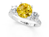 White gold Three-Stone Round Cut Yellow Sapphire Pavé Band with Four-Prong Setting_25