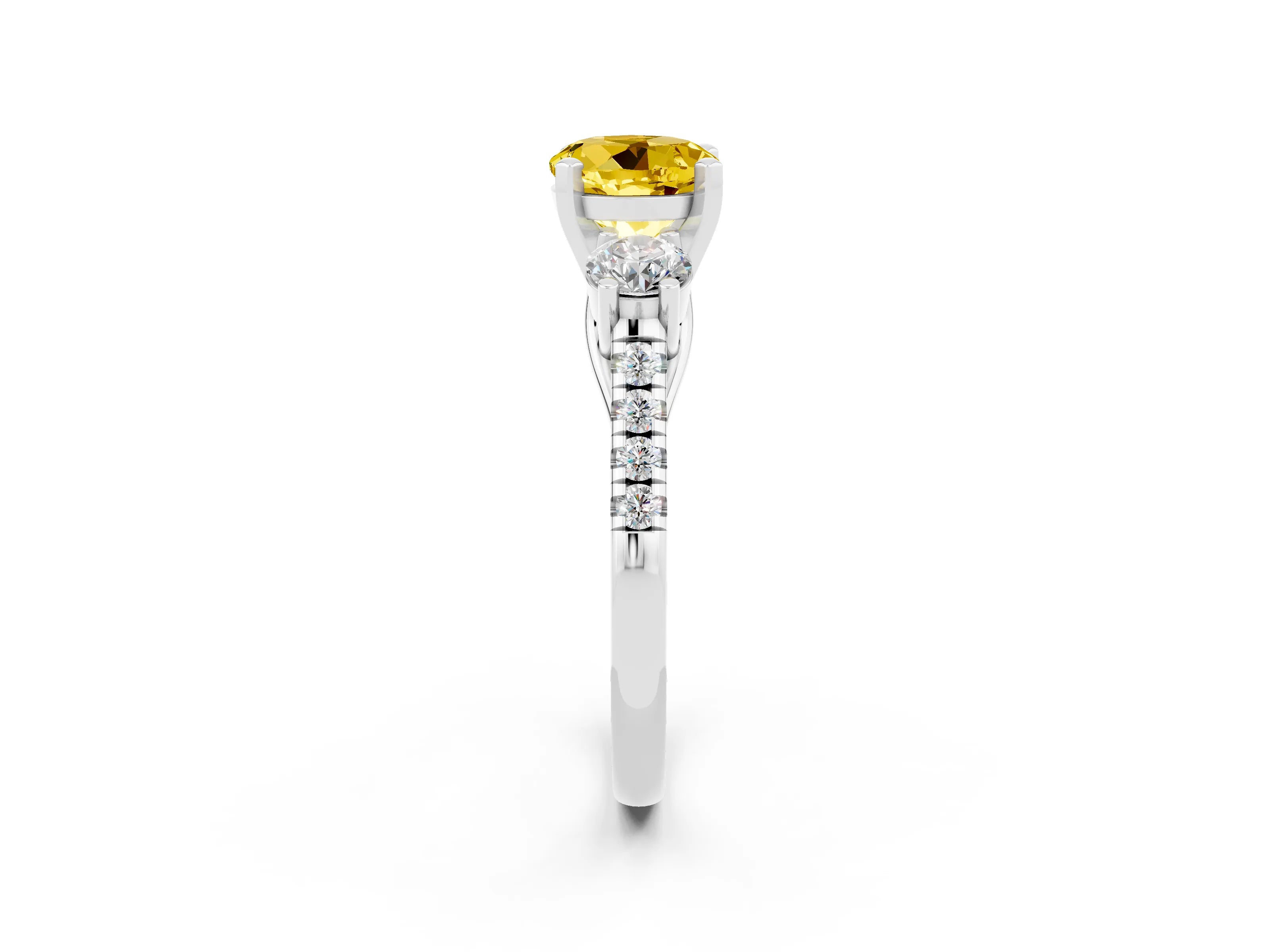 White gold Three-Stone Round Cut Yellow Sapphire Pavé Band with Four-Prong Setting_26