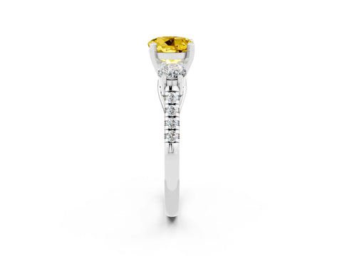 White gold Three-Stone Round Cut Yellow Sapphire Pavé Band with Four-Prong Setting_26