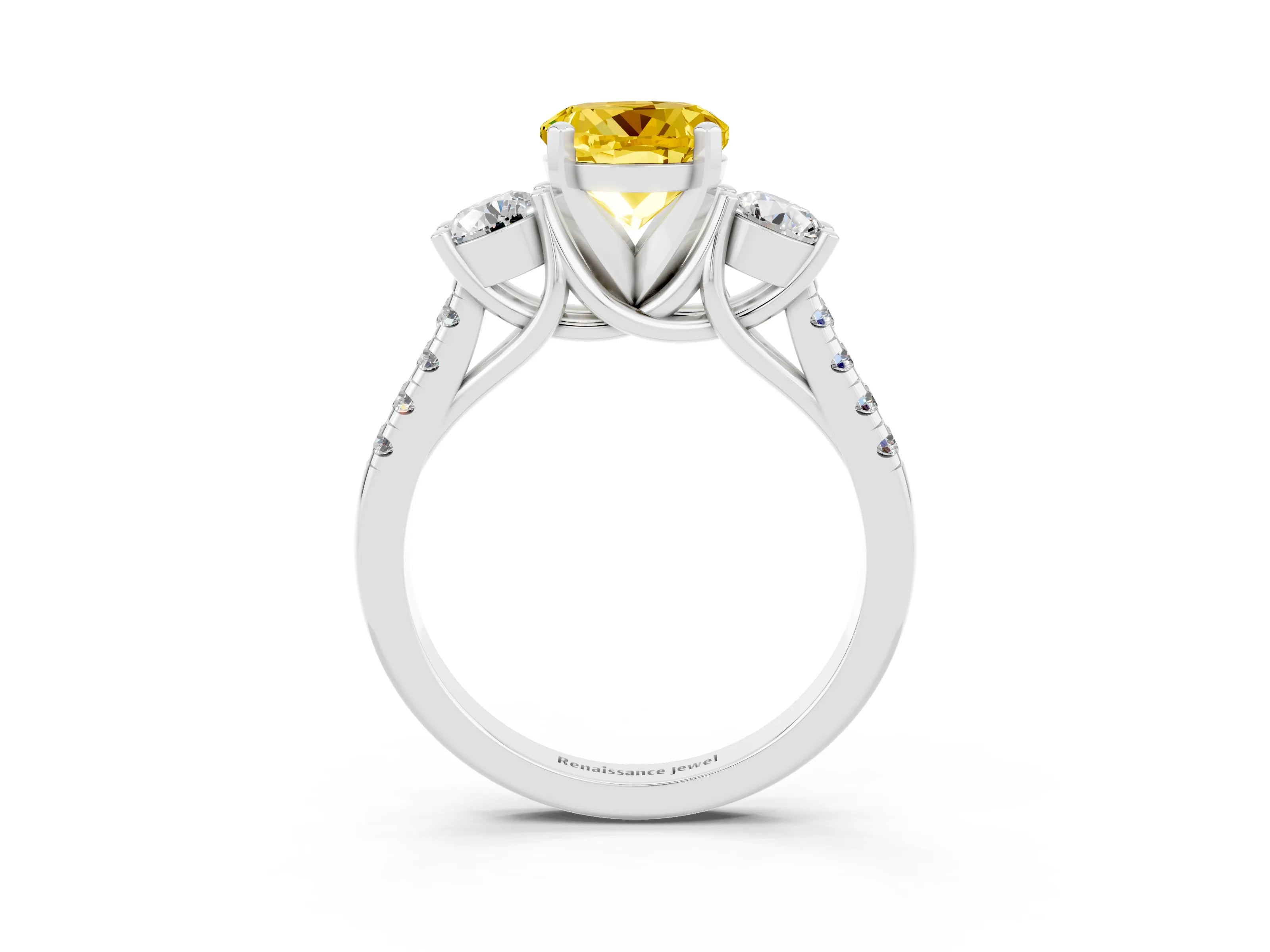 White gold Three-Stone Round Cut Yellow Sapphire Pavé Band with Four-Prong Setting_27