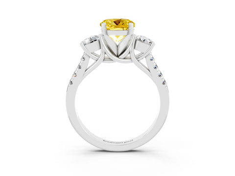 White gold Three-Stone Round Cut Yellow Sapphire Pavé Band with Four-Prong Setting_27