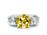 White gold Three-Stone Round Cut Yellow Sapphire Ring with Pavé Band and Prong Setting_36