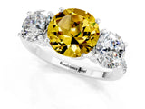 White gold Three-Stone Round Cut Yellow Sapphire Ring with Pavé Band and Prong Setting_37