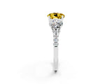 White gold Three-Stone Round Cut Yellow Sapphire Ring with Pavé Band and Prong Setting_38