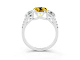 White gold Three-Stone Round Cut Yellow Sapphire Ring with Pavé Band and Prong Setting_39