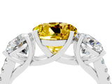 White gold Three-Stone Round Cut Yellow Sapphire Ring with Pavé Band and Prong Setting_40