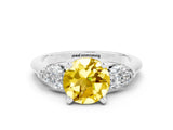 White gold Three-Stone Round Cut Yellow Sapphire Ring with Pear Side Stones and Four-Prong Setting_43