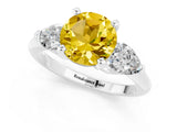 White gold Three-Stone Round Cut Yellow Sapphire Ring with Pear Side Stones and Four-Prong Setting_44