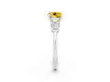 White gold Three-Stone Round Cut Yellow Sapphire Ring with Pear Side Stones and Four-Prong Setting_45