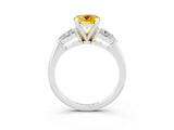 White gold Three-Stone Round Cut Yellow Sapphire Ring with Pear Side Stones and Four-Prong Setting_46