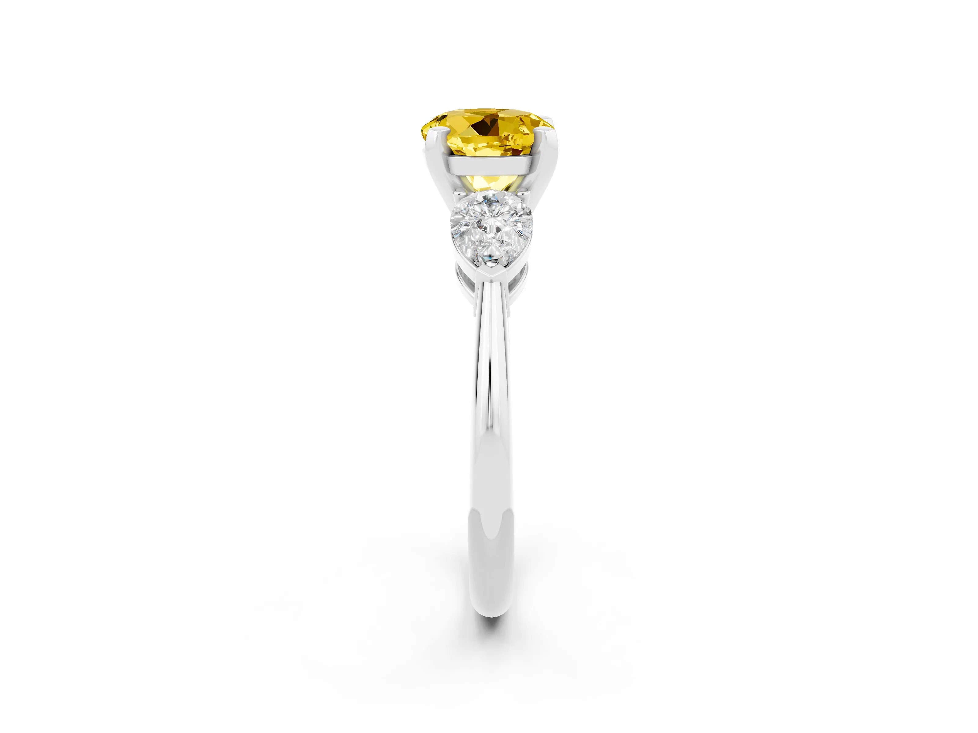White gold Three-Stone Round Cut Yellow Sapphire Ring with Pear Side Stones and Four-Prong Setting_50