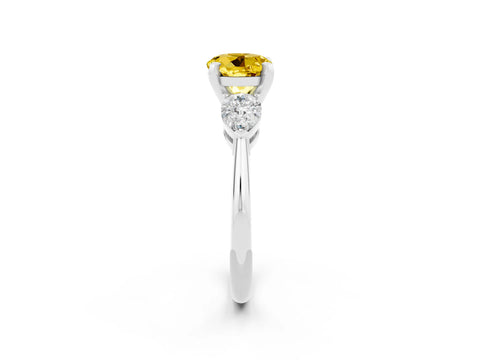 White gold Three-Stone Round Cut Yellow Sapphire Ring with Pear Side Stones and Four-Prong Setting_50