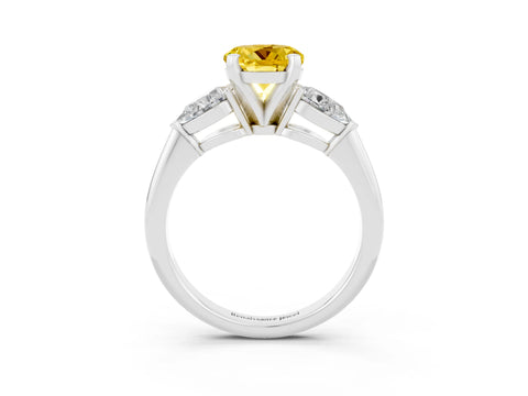 White gold Three-Stone Round Cut Yellow Sapphire Ring with Pear Side Stones and Four-Prong Setting_51