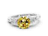 White gold Three-Stone Round Cut Yellow Sapphire Ring with Pear  Side Stones in Four-Prong Setting_12