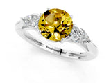 White gold Three-Stone Round Cut Yellow Sapphire Ring with Pear  Side Stones in Four-Prong Setting_13