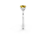 White gold Three-Stone Round Cut Yellow Sapphire Ring with Pear  Side Stones in Four-Prong Setting_14