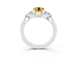 White gold Three-Stone Round Cut Yellow Sapphire Ring with Pear  Side Stones in Four-Prong Setting_15