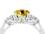 White gold Three-Stone Round Cut Yellow Sapphire Ring with Pear  Side Stones in Four-Prong Setting_16