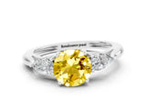White gold Three-Stone Round Cut Yellow Sapphire Ring with Pear  Side Stones in Four-Prong Setting_48