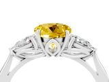 White gold Three-Stone Round Cut Yellow Sapphire Ring with Pear  Side Stones in Four-Prong Setting_52
