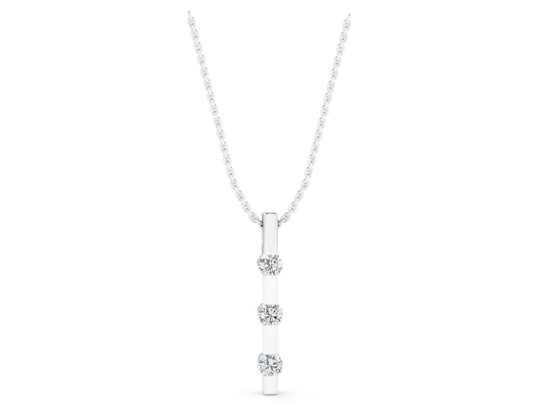 Silver Three-Stone Round Diamond Bar Pendant with Channel Setting