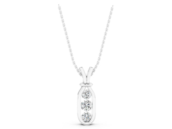 Silver Three-Stone Round Diamond Bezel Pendant