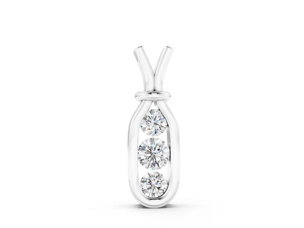 White gold Three-Stone Round Diamond Bezel Pendant