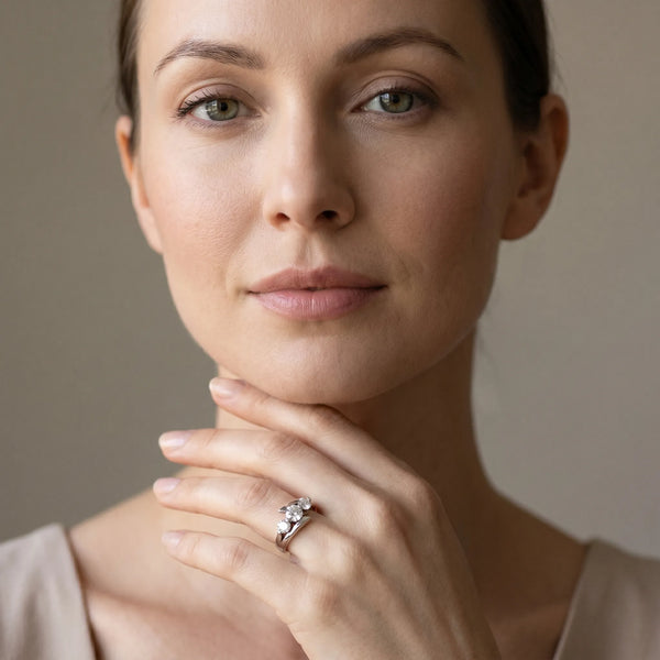 White gold Three-Stone Round Diamond Bypass Band with Prong Setting