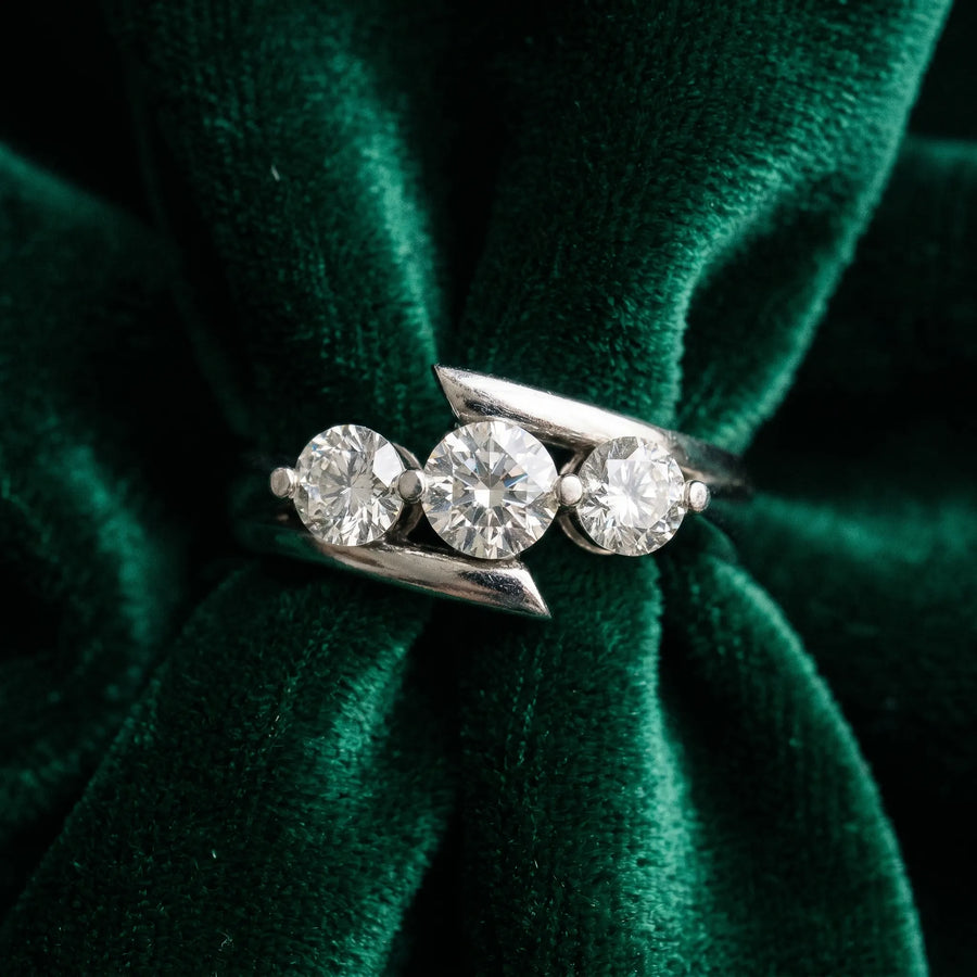 White gold Three-Stone Round Diamond Bypass Band with Prong Setting
