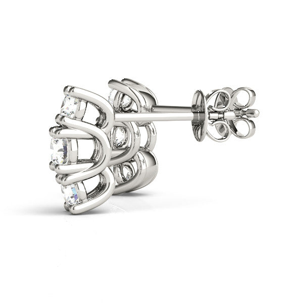 Silver Three-Stone Round Diamond Channel Band Prong-Set Earrings