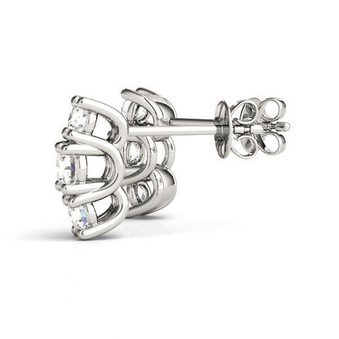 14K White Gold Three-Stone Round Diamond Channel Band Prong-Set Earrings