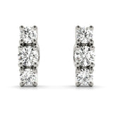 White gold Three-Stone Round Diamond Channel Band Prong-Set Earrings 2