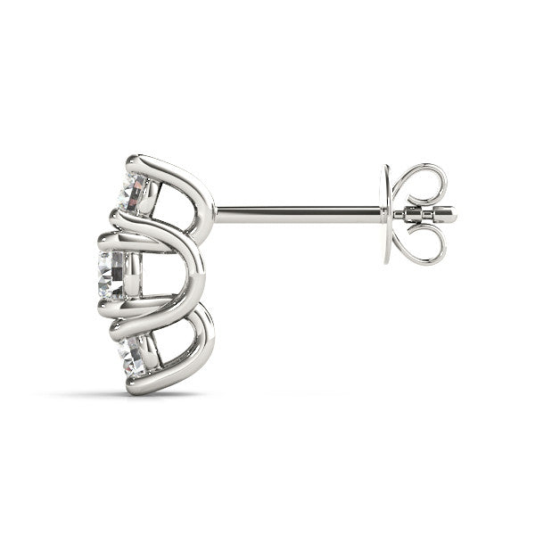 Silver Three-Stone Round Diamond Channel Band Prong-Set Earrings