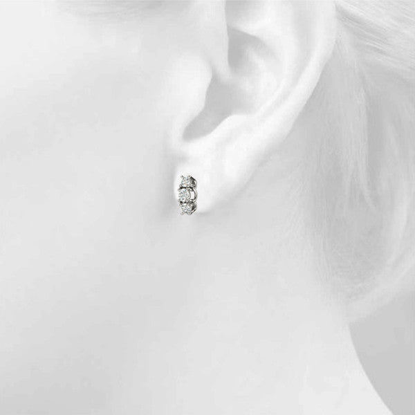 Silver Three-Stone Round Diamond Channel Band Prong-Set Earrings