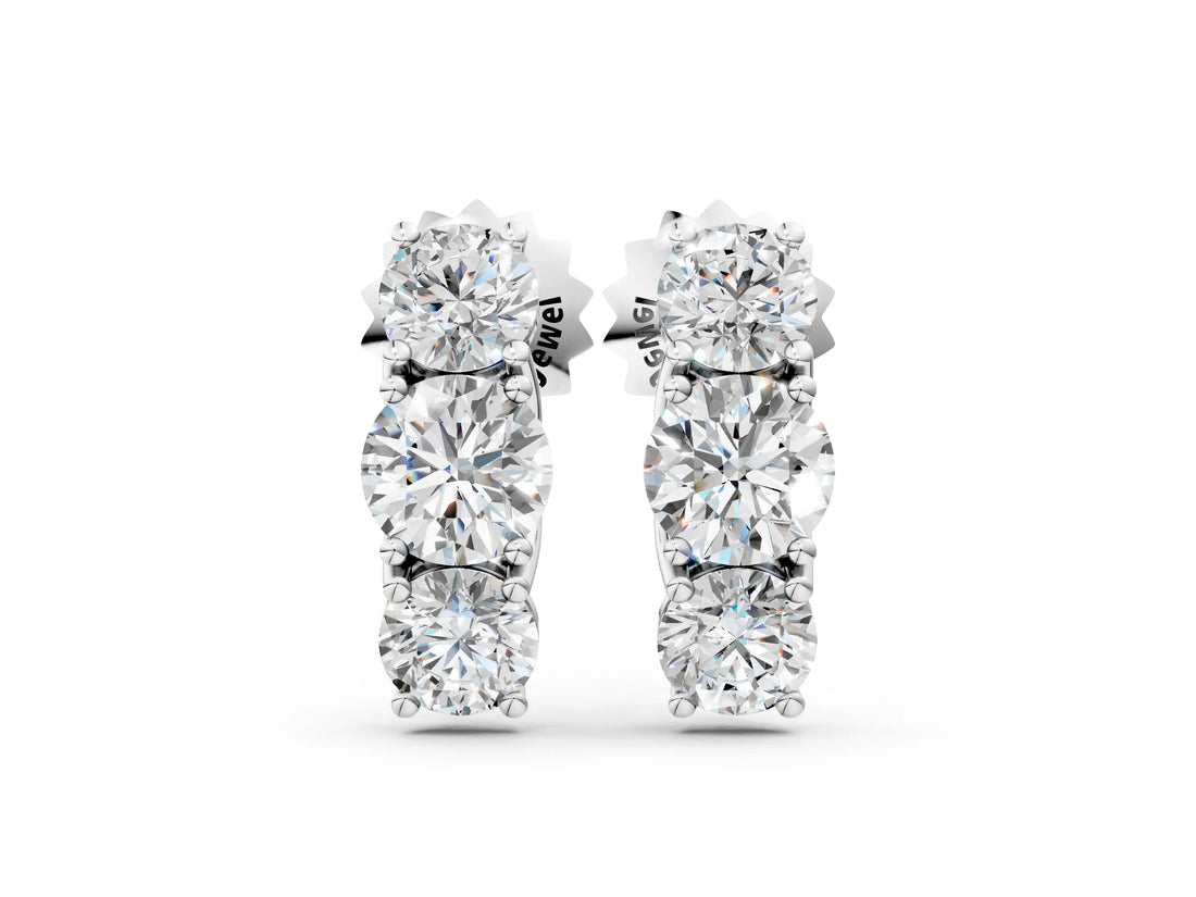 White gold Three-Stone Round Diamond Channel Band Prong-Set Earrings_9