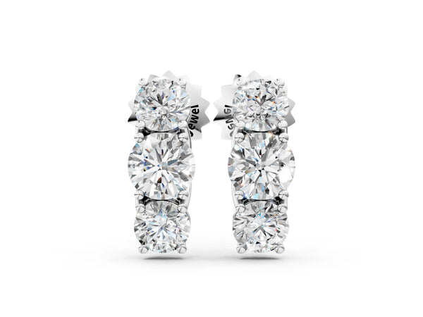 White gold Three-Stone Round Diamond Channel Band Prong-Set Earrings