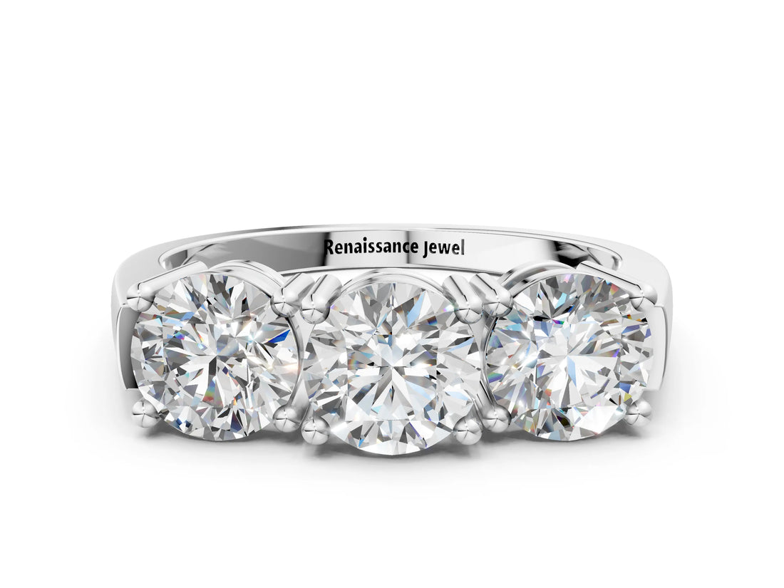 White gold Three-Stone Round Diamond Channel Band with Prong Setting_26