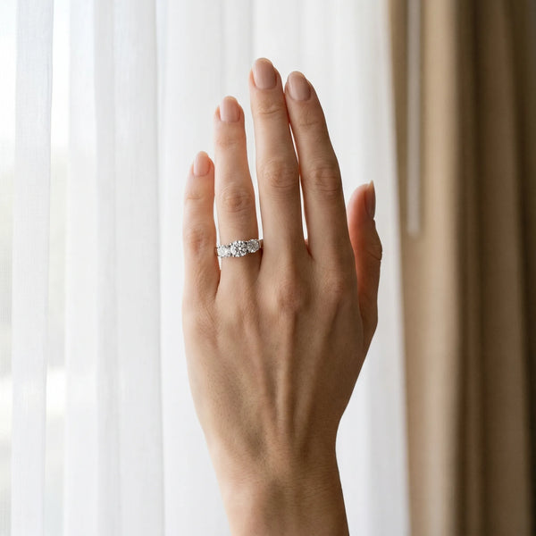 White gold Three-Stone Round Diamond Channel Band with Prong Setting
