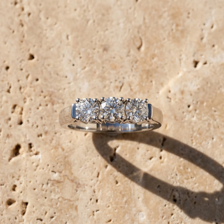 White gold Three-Stone Round Diamond Channel Band with Prong Setting