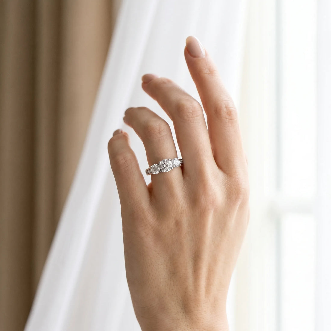 White gold Three-Stone Round Diamond Channel-Set Band with Prong Setting_18