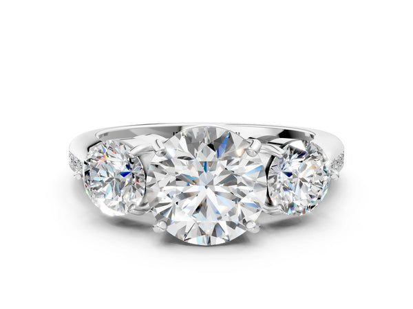 White gold Three-Stone Round Diamond Channel Set Engagement Ring with Prong Setting